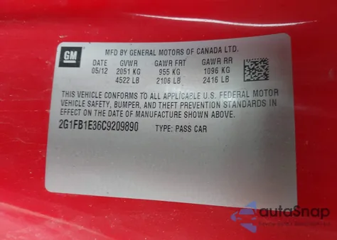 2012 Chevrolet Camaro 1Lt из США, поврежденный, VIN 2G1FB1E36C9209890